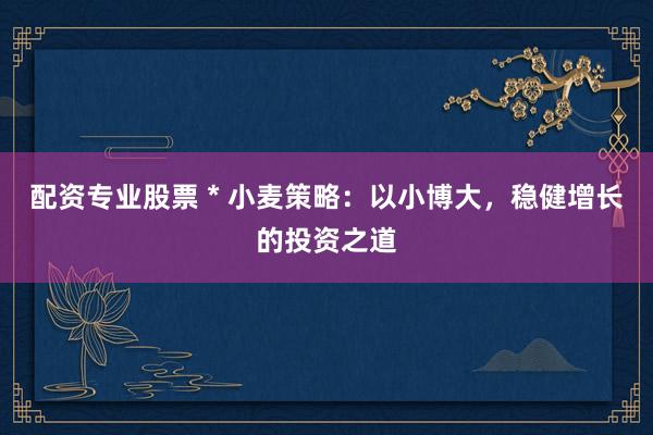 配资专业股票 * 小麦策略：以小博大，稳健增长的投资之道