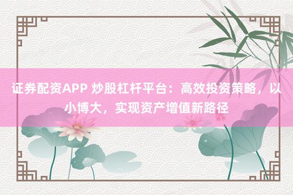 证券配资APP 炒股杠杆平台：高效投资策略，以小博大，实现资产增值新路径