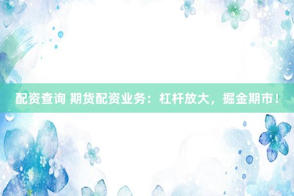 配资查询 期货配资业务：杠杆放大，掘金期市！