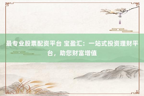 最专业股票配资平台 宝盈汇：一站式投资理财平台，助您财富增值