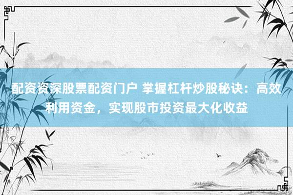 配资资深股票配资门户 掌握杠杆炒股秘诀：高效利用资金，实现股市投资最大化收益