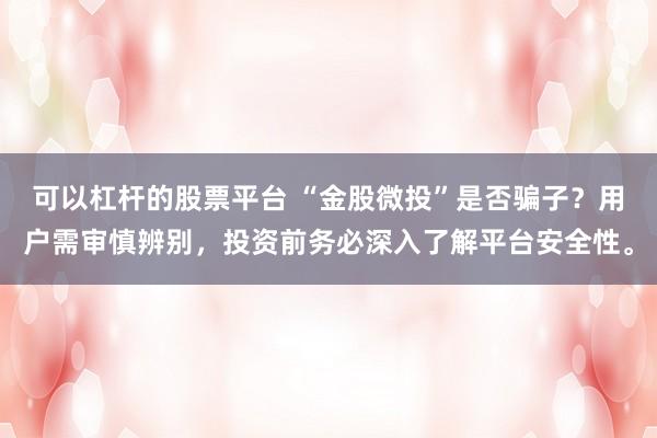 可以杠杆的股票平台 “金股微投”是否骗子？用户需审慎辨别，投资前务必深入了解平台安全性。