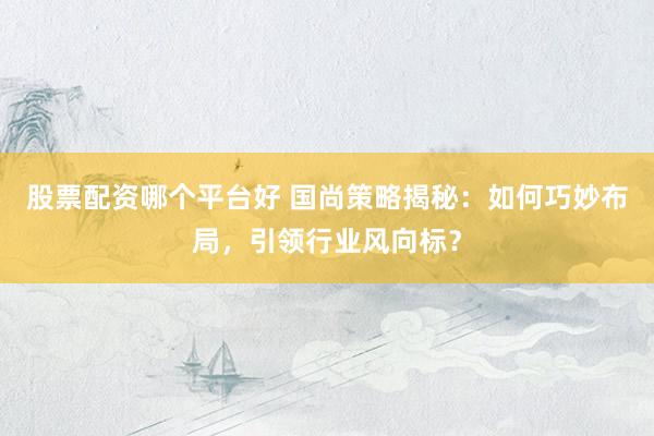 股票配资哪个平台好 国尚策略揭秘：如何巧妙布局，引领行业风向标？
