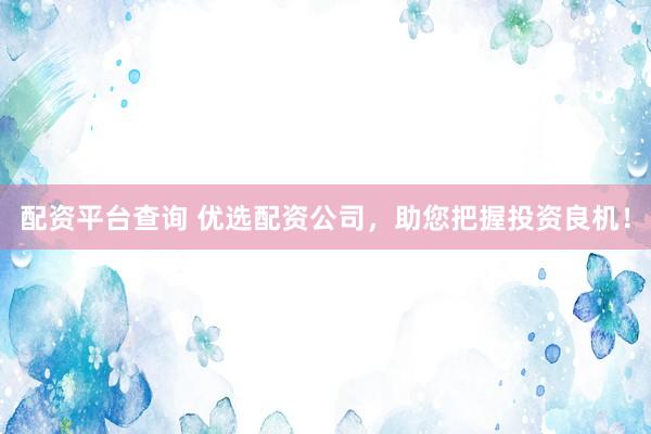 配资平台查询 优选配资公司，助您把握投资良机！