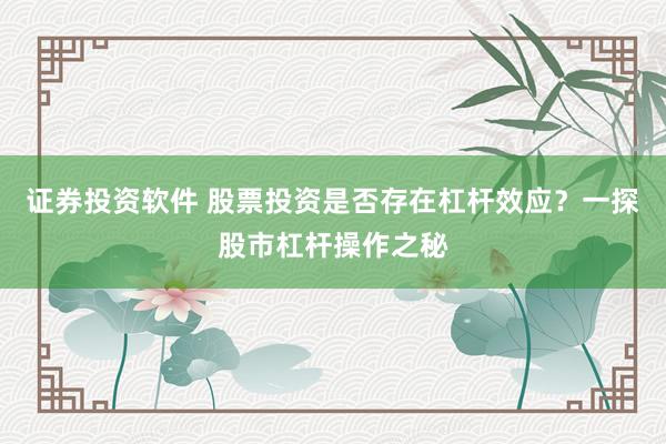 证券投资软件 股票投资是否存在杠杆效应？一探股市杠杆操作之秘